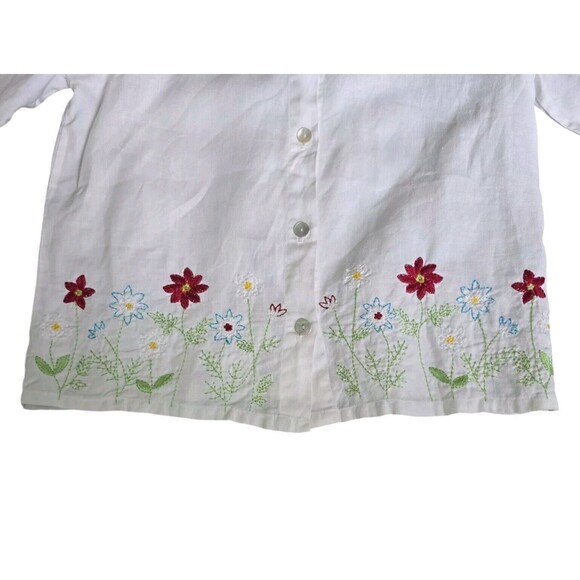 Russ Berens Linen Top White Floral Stitching Button Up Long Sleeve X Small USA - Picture 6 of 14